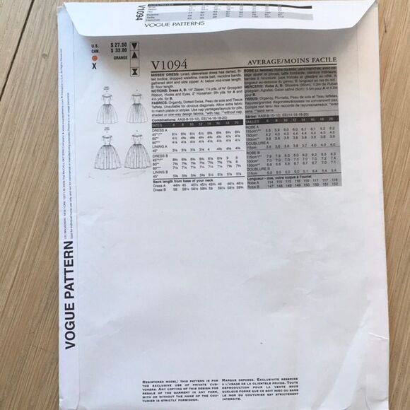 Vogue Pattern #1094 1955 Original Design - Picture 3 of 3